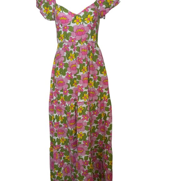 Show Me Your Mumu Cathy Floral Linen Maxi Dress Tie Back Small - Picture 6 of 6